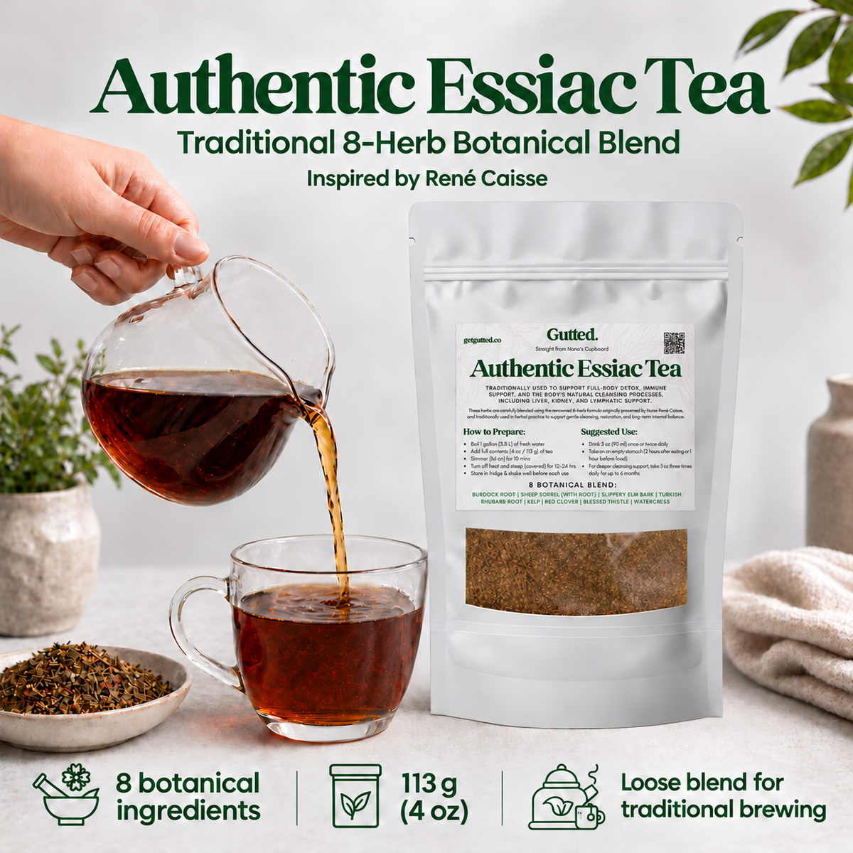 Authentic 8-Herb Essiac Tea | 4oz (112g) Loose Herbal Blend Gutted.