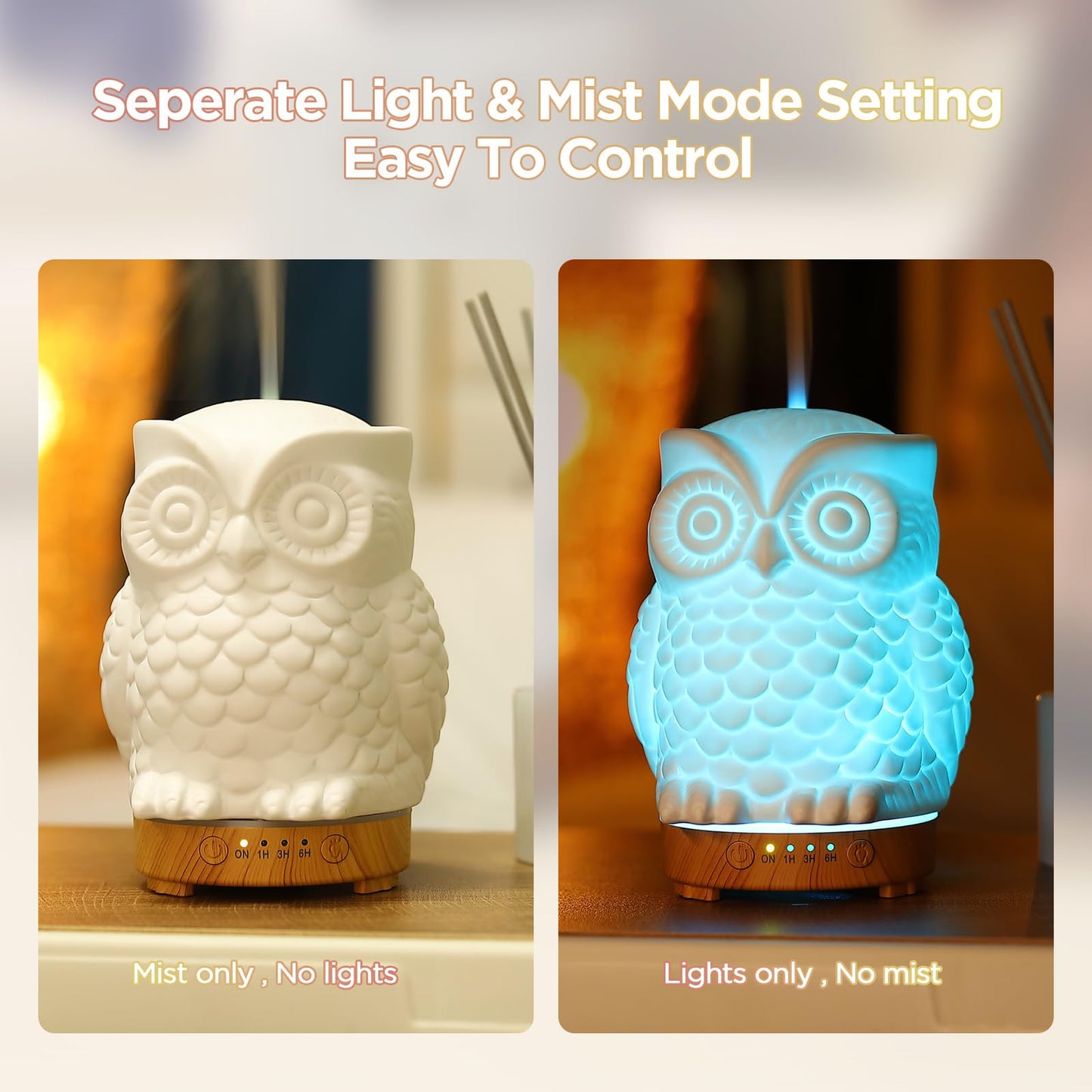 Owl Ceramic Aromatherapy Diffuser 160ml – INRORANS Ultrasonic Stone Owl Night Light