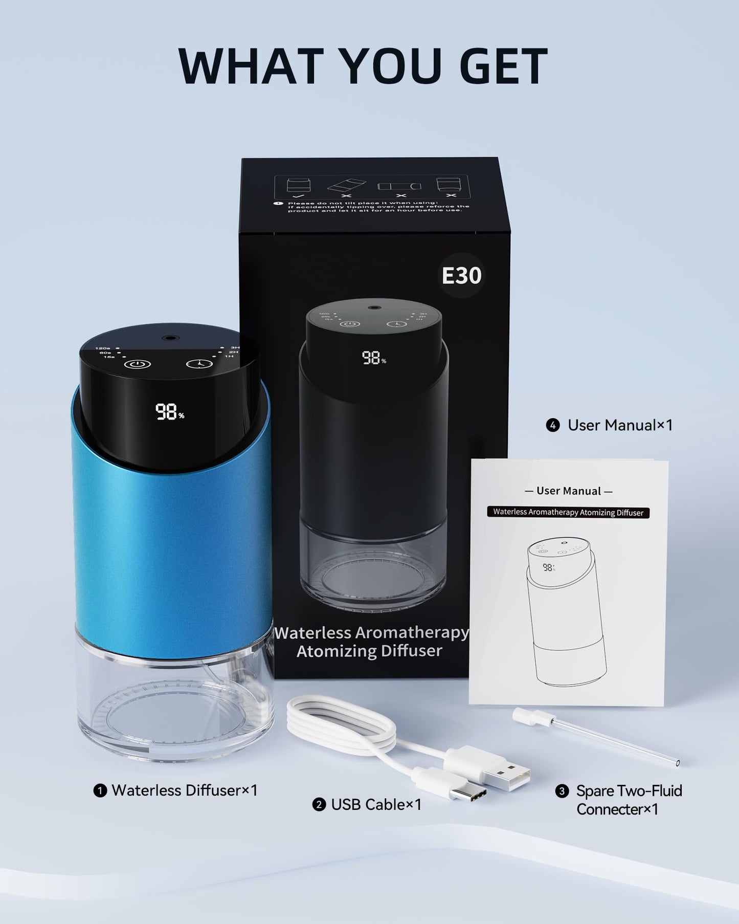 Waterless Essential Oil Diffuser - 100ml, 600 sq ft, Blue