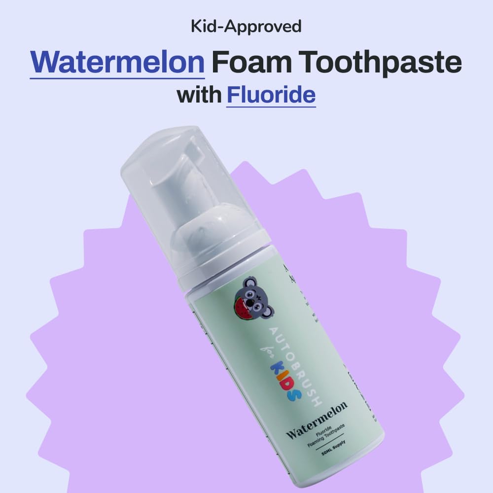 autobrush Fluoride Foaming Toothpaste for Kids - Watermelon Flavor, Whitening & Deep Cleaning