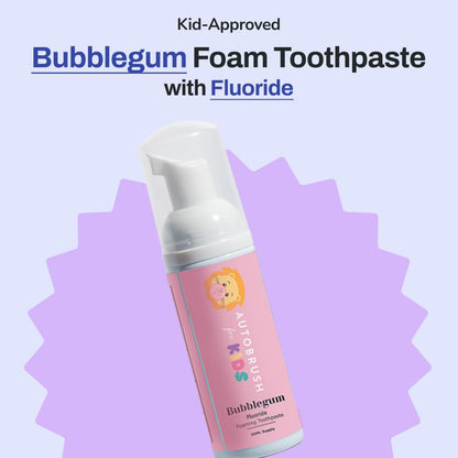 autobrush Fluoride Foaming Toothpaste for Kids – Bubblegum Flavor, Whitening & Deep Cleaning, Travel-Friendly Pack of 3