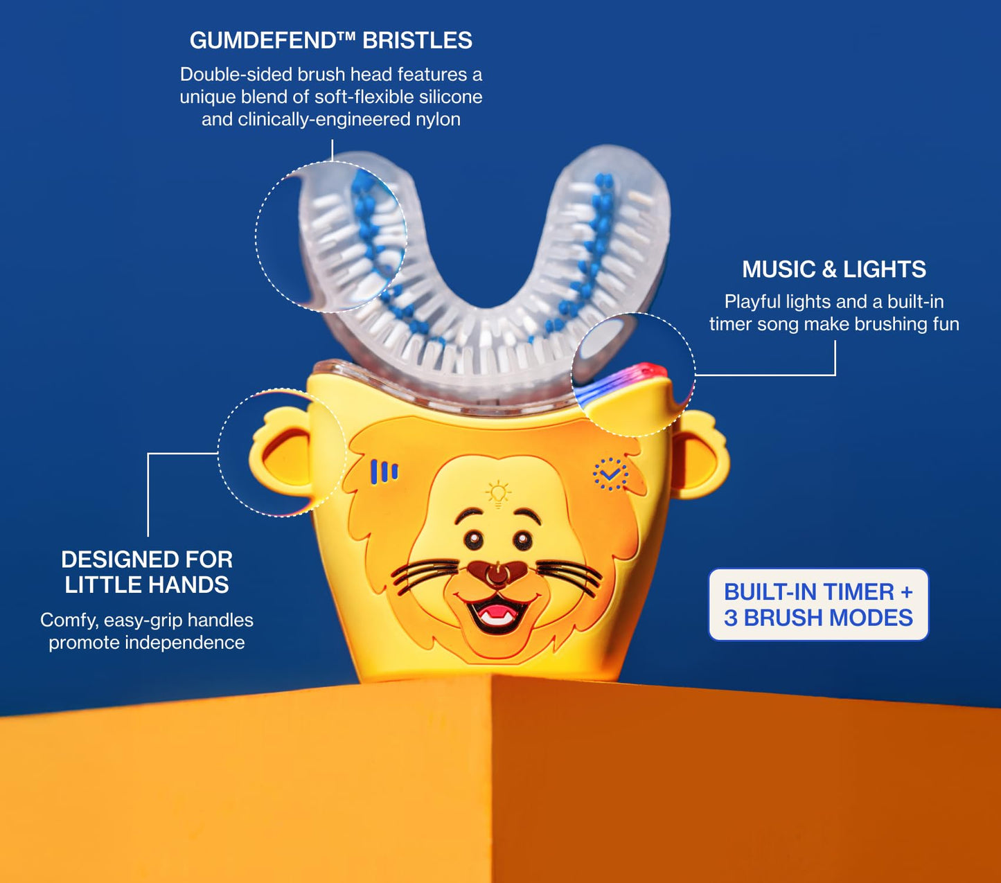 autobrush Kids Electric Toothbrush – ADA-Approved U-Shaped, Clinically Proven 5.1x Cleaning, 30s 360° Coverage (Ages 3-5, Dinosaur)