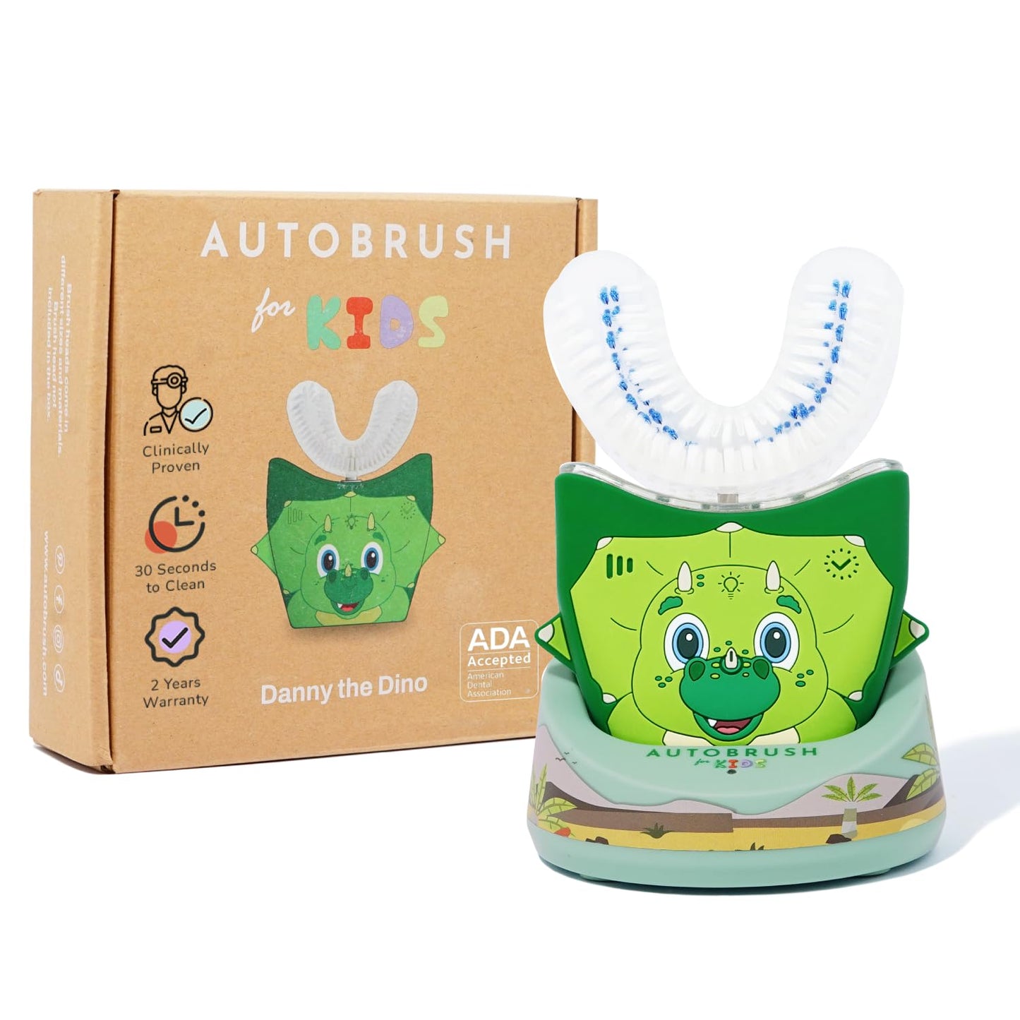 autobrush Kids Electric Toothbrush – ADA-Accepted U-Shaped, Clinically Proven 5.1x Cleaner, 30s Full-Mouth 360-Degree Coverage, LED Lights & Music (Ages 6-8, Dinosaur)