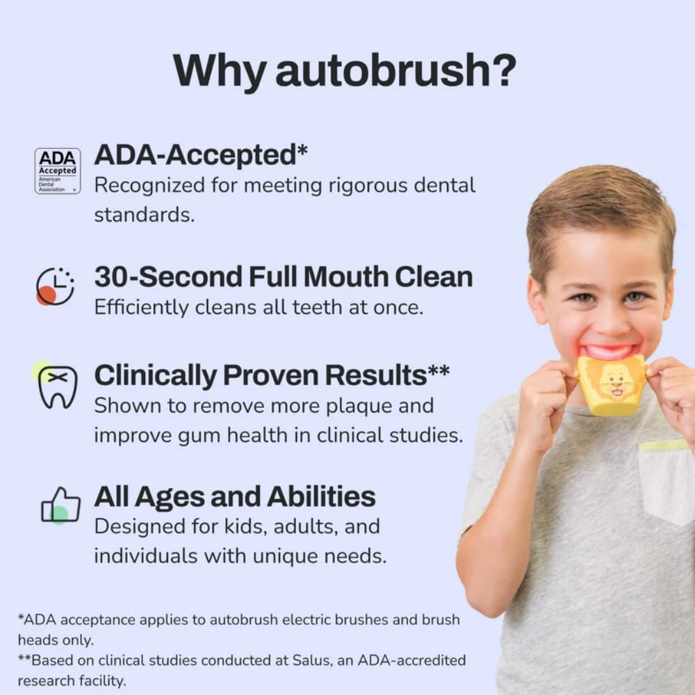 autobrush Kids Electric Toothbrush - ADA Accepted U-shaped, Clinically Proven 5.1x Cleaning (Ages 9-12) - Daniel Tiger