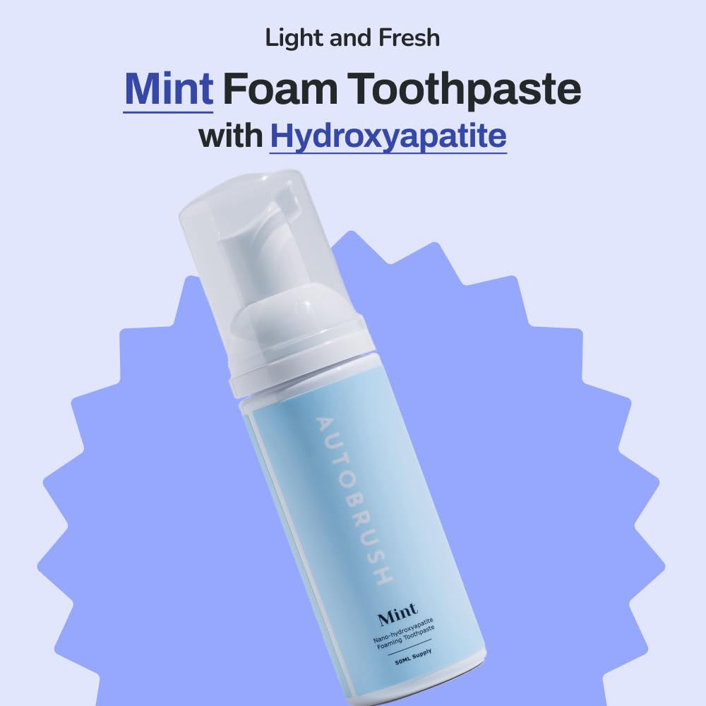 Autobrush Fluoride-Free Foaming Toothpaste for Adults - Mint, Whitening & Deep Cleaning (Pack of 3)