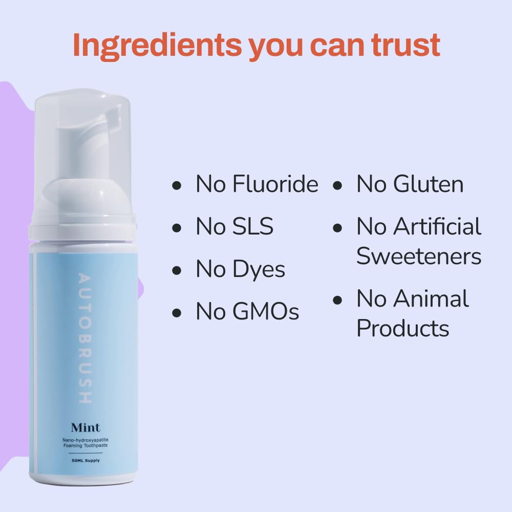 Autobrush Fluoride-Free Foaming Toothpaste for Adults - Mint, Whitening & Deep Cleaning (Pack of 3)