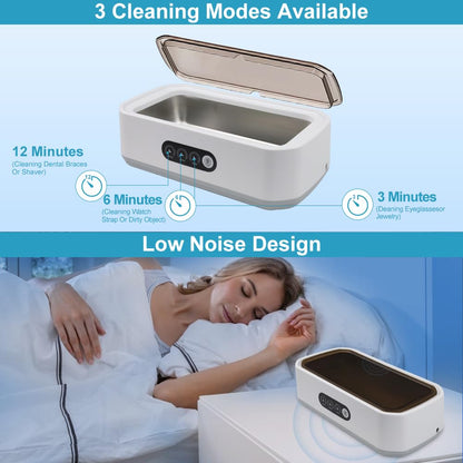 Ultrasonic Cleaner 50KHz, 650ml - Stainless Steel for Dentures, Glasses, Jewelry