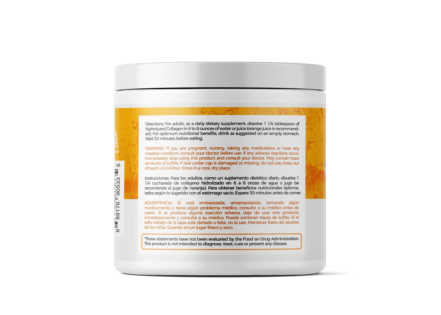 AV Orange Hydrolyzed Grass-Fed Collagen with Vitamin C – Powder Supplement (198g) | Non-GMO Verified