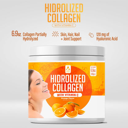 AV Orange Hydrolyzed Grass-Fed Collagen with Vitamin C – Powder Supplement (198g) | Non-GMO Verified