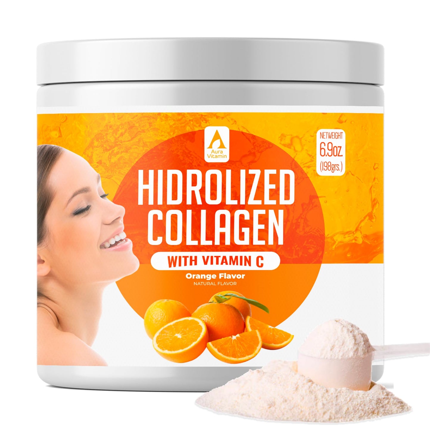 AV Orange Hydrolyzed Grass-Fed Collagen with Vitamin C – Powder Supplement (198g) | Non-GMO Verified