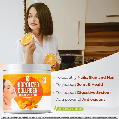 AV Orange Hydrolyzed Grass-Fed Collagen with Vitamin C – Powder Supplement (198g) | Non-GMO Verified