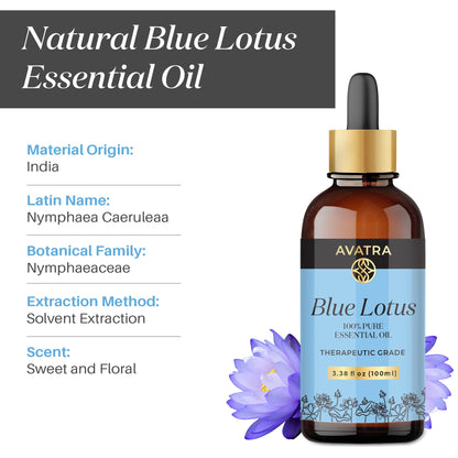 Avatra Blue Lotus Essential Oil – Undiluted, Therapeutic Grade for Diffuser, Skin & Candles (3.38 Fl Oz)