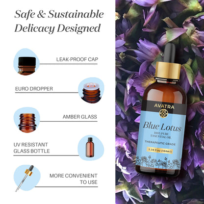 Avatra Blue Lotus Essential Oil – Undiluted, Therapeutic Grade for Diffuser, Skin & Candles (3.38 Fl Oz)