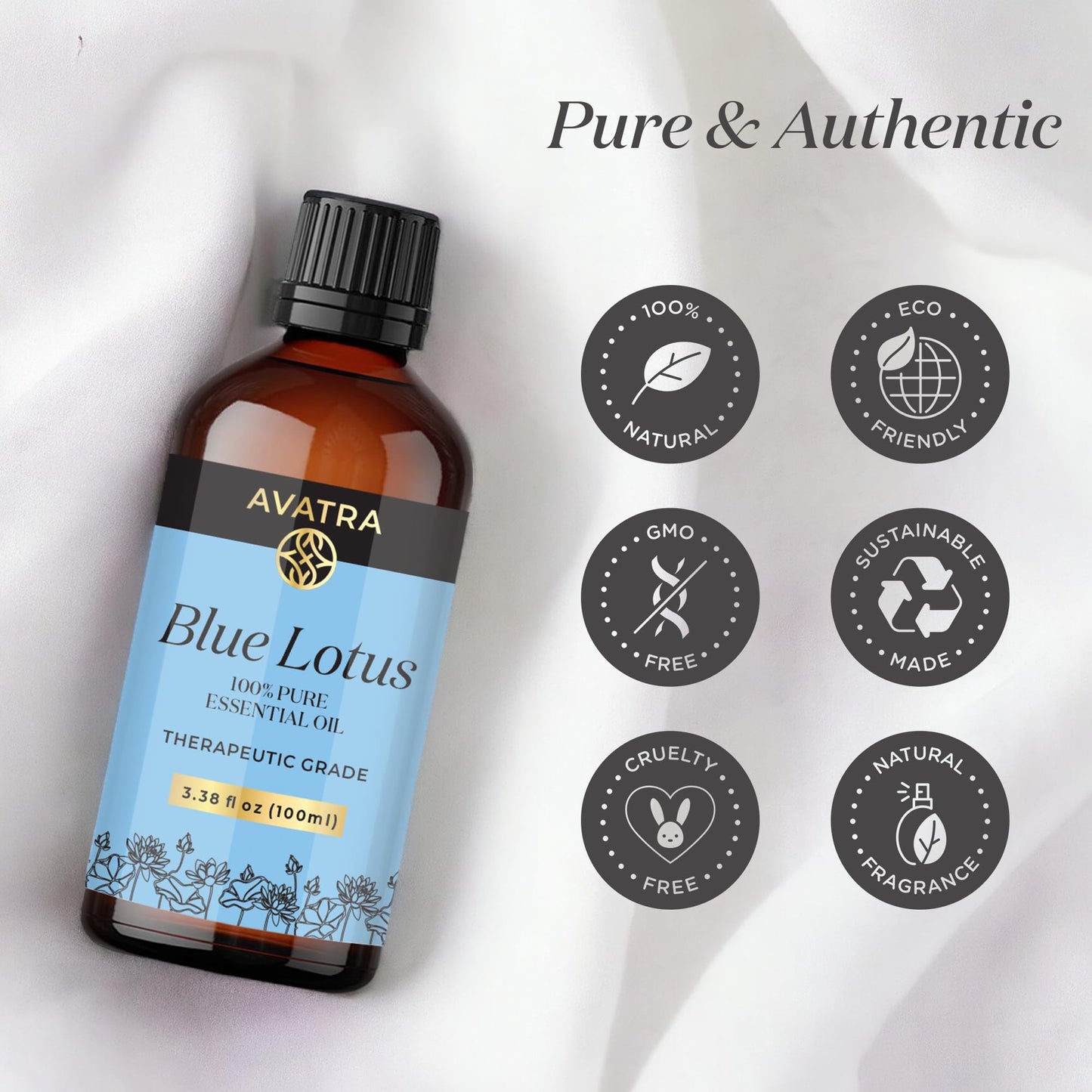 Avatra Blue Lotus Essential Oil – Undiluted, Therapeutic Grade for Diffuser, Skin & Candles (3.38 Fl Oz)