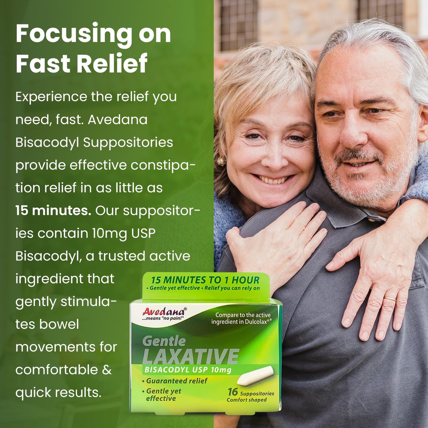AVEDANA Bisacodyl Suppositories 10 mg USP | Fast, Gentle Constipation Relief (16 Count)