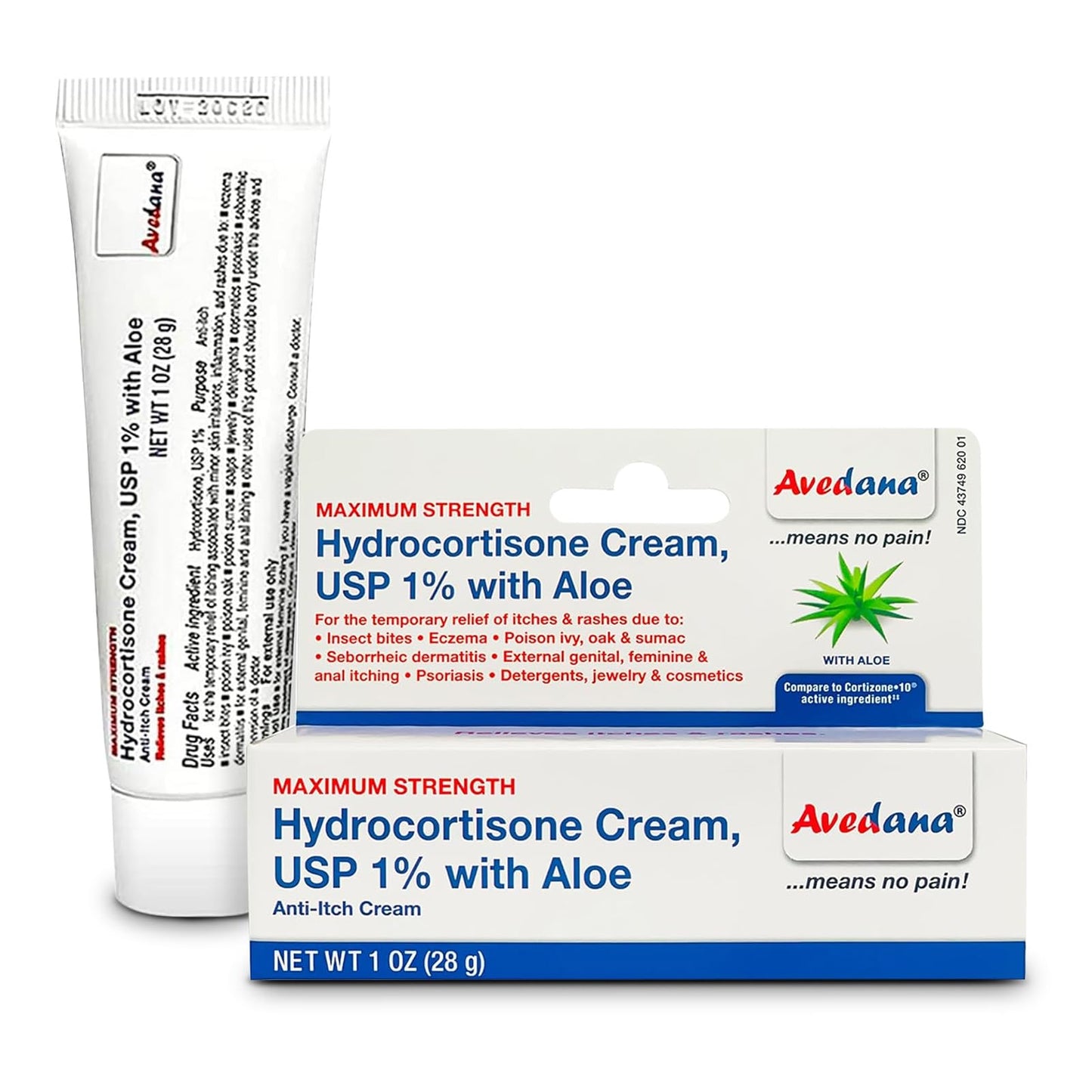 AVEDANA Hydrocortisone Cream – 1 oz Extra Strength Aloe-Infused Itch Relief for Eczema, Rashes & Bites