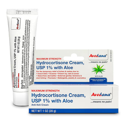 AVEDANA Hydrocortisone Cream – 1 oz Extra Strength Aloe-Infused Itch Relief for Eczema, Rashes & Bites