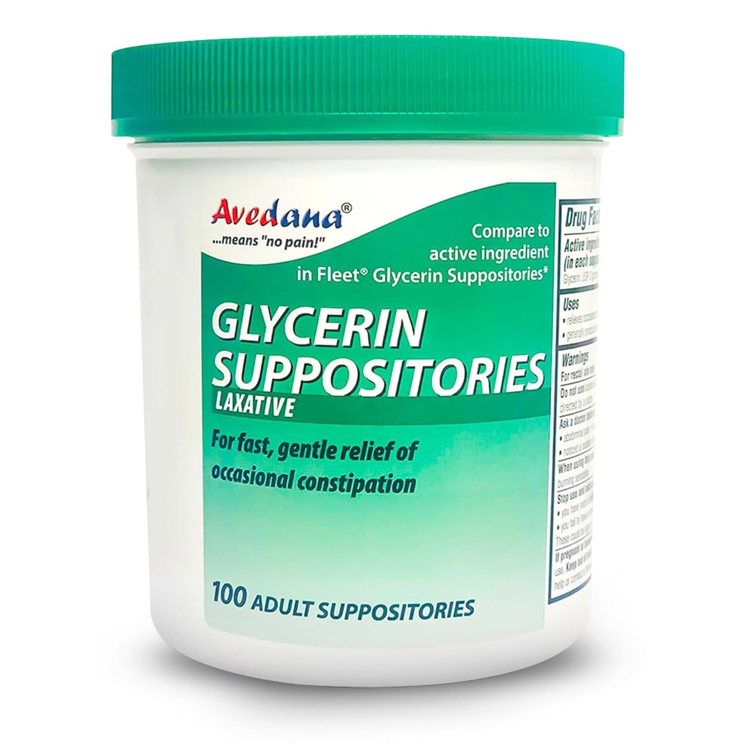 AVEDANA USP 2g Glycerin Laxatives Suppositories – 100 Adult Size – Fast, Gentle Relief