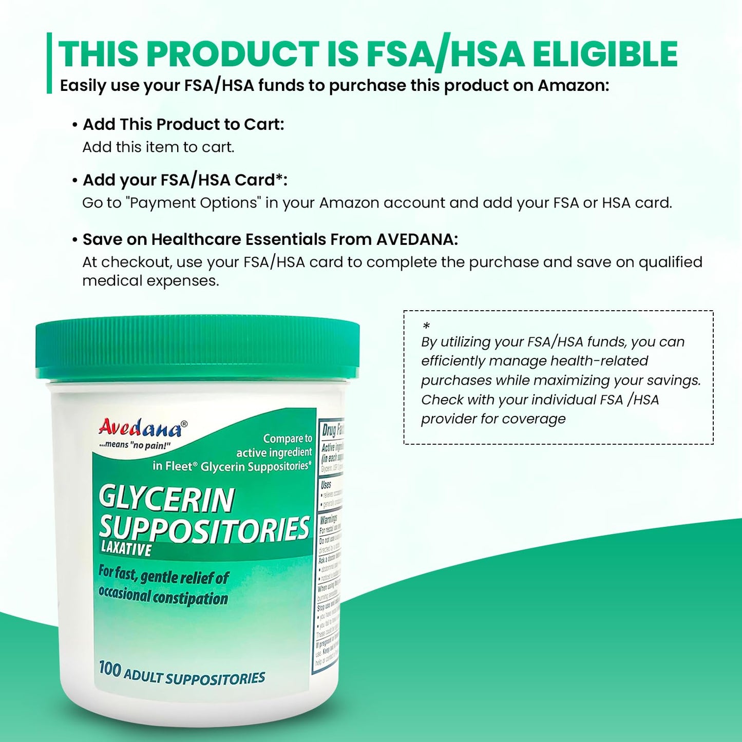 AVEDANA USP 2g Glycerin Laxatives Suppositories – 100 Adult Size – Fast, Gentle Relief