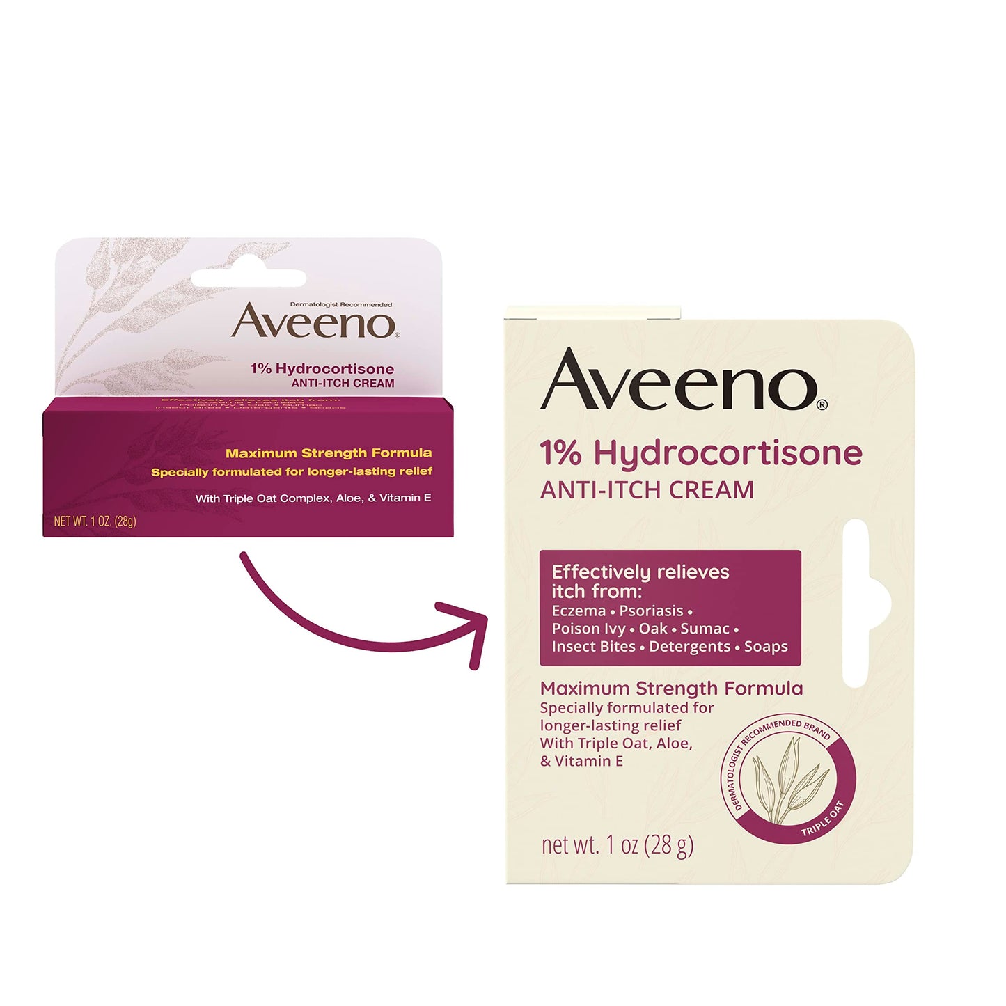 Aveeno Maximum Strength 1% Hydrocortisone Anti-Itch Cream | Triple Oat, Aloe & Vitamin E