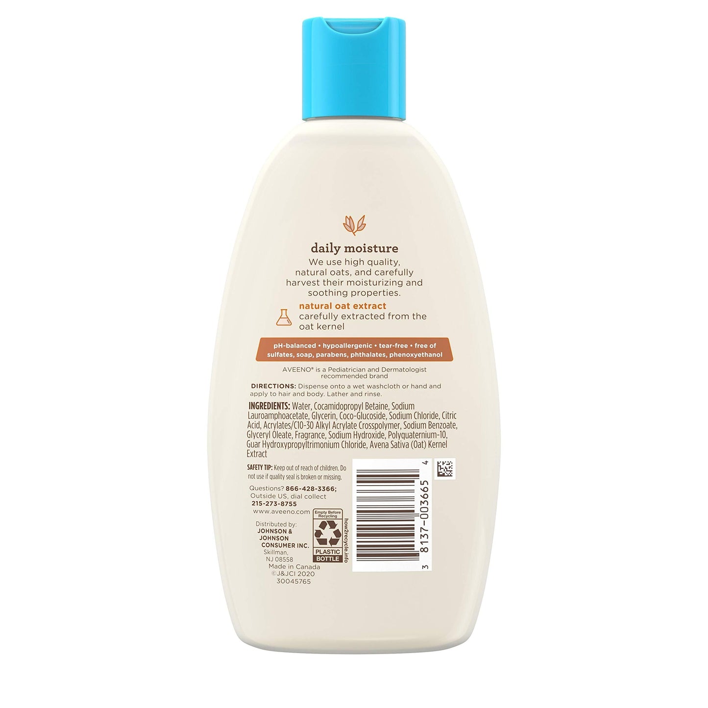 Aveeno Baby Daily Moisture 2-in-1 Bath Wash & Shampoo with Oat Extract – Tear-Free, Hypoallergenic, 8 fl oz (Pack of 2)