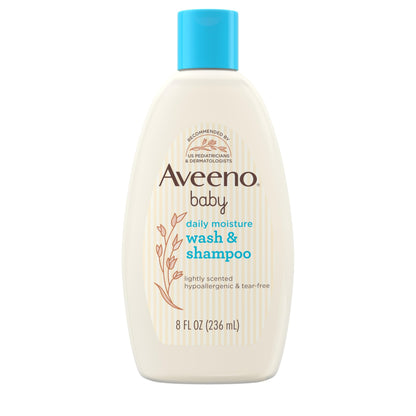 Aveeno Baby Daily Moisture 2-in-1 Bath Wash & Shampoo with Oat Extract – Tear-Free, Hypoallergenic, 8 fl oz (Pack of 2)