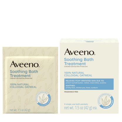 Aveeno Fragrance-Free Soothing Bath Treatment & Soak — 8 Single-Use Oatmeal Bath Packets for Itchy, Irritated Skin