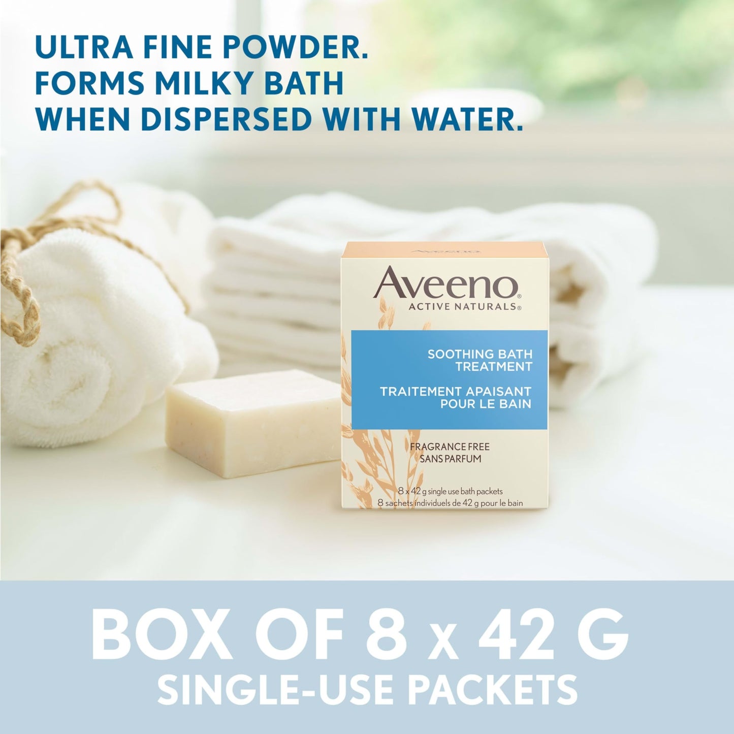 Aveeno Fragrance-Free Soothing Bath Treatment & Soak — 8 Single-Use Oatmeal Bath Packets for Itchy, Irritated Skin