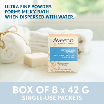 Aveeno Fragrance-Free Soothing Bath Treatment & Soak — 8 Single-Use Oatmeal Bath Packets for Itchy, Irritated Skin
