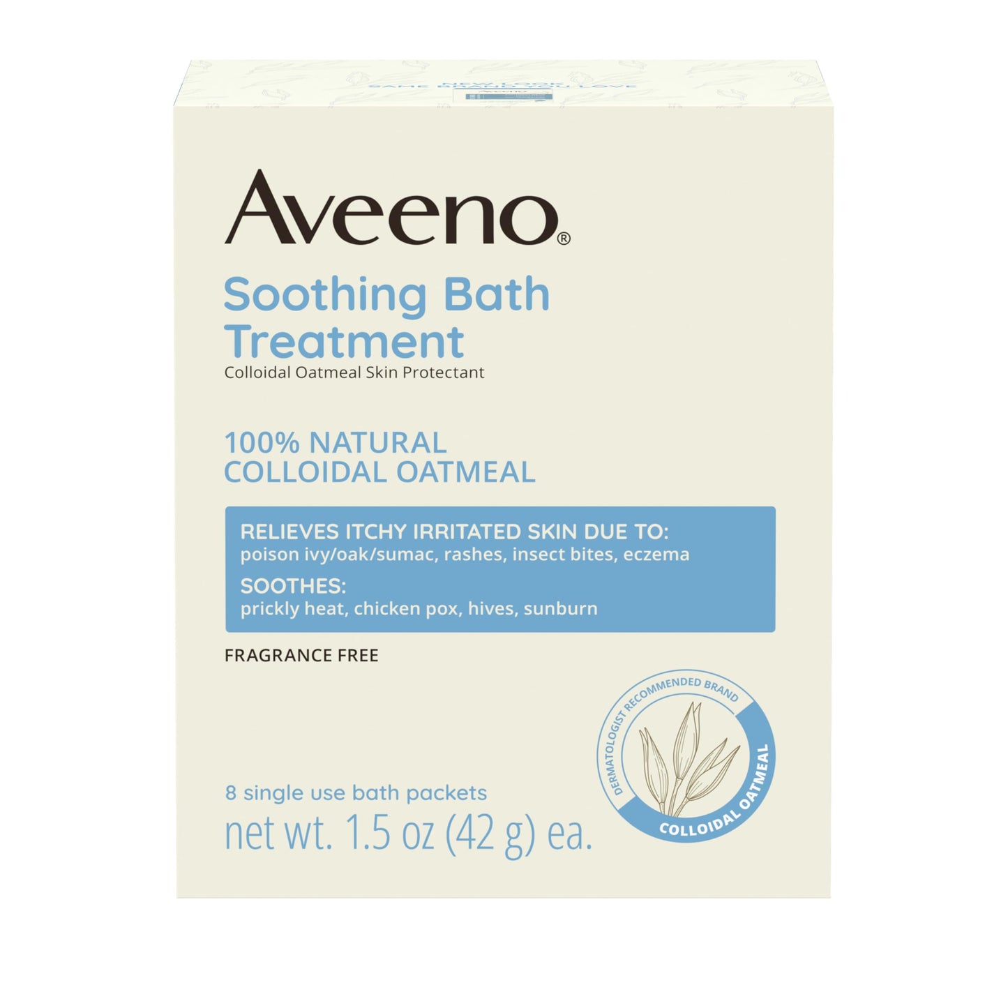 Aveeno Fragrance-Free Soothing Bath Treatment & Soak — 8 Single-Use Oatmeal Bath Packets for Itchy, Irritated Skin
