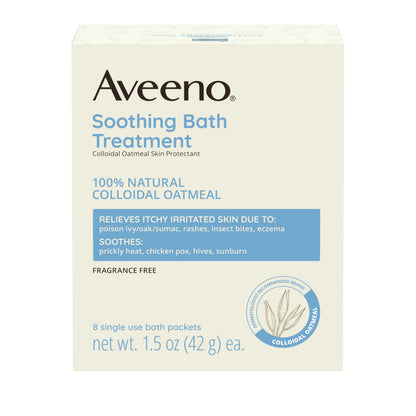 Aveeno Fragrance-Free Soothing Bath Treatment & Soak — 8 Single-Use Oatmeal Bath Packets for Itchy, Irritated Skin
