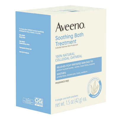 Aveeno Fragrance-Free Soothing Bath Treatment & Soak — 8 Single-Use Oatmeal Bath Packets for Itchy, Irritated Skin