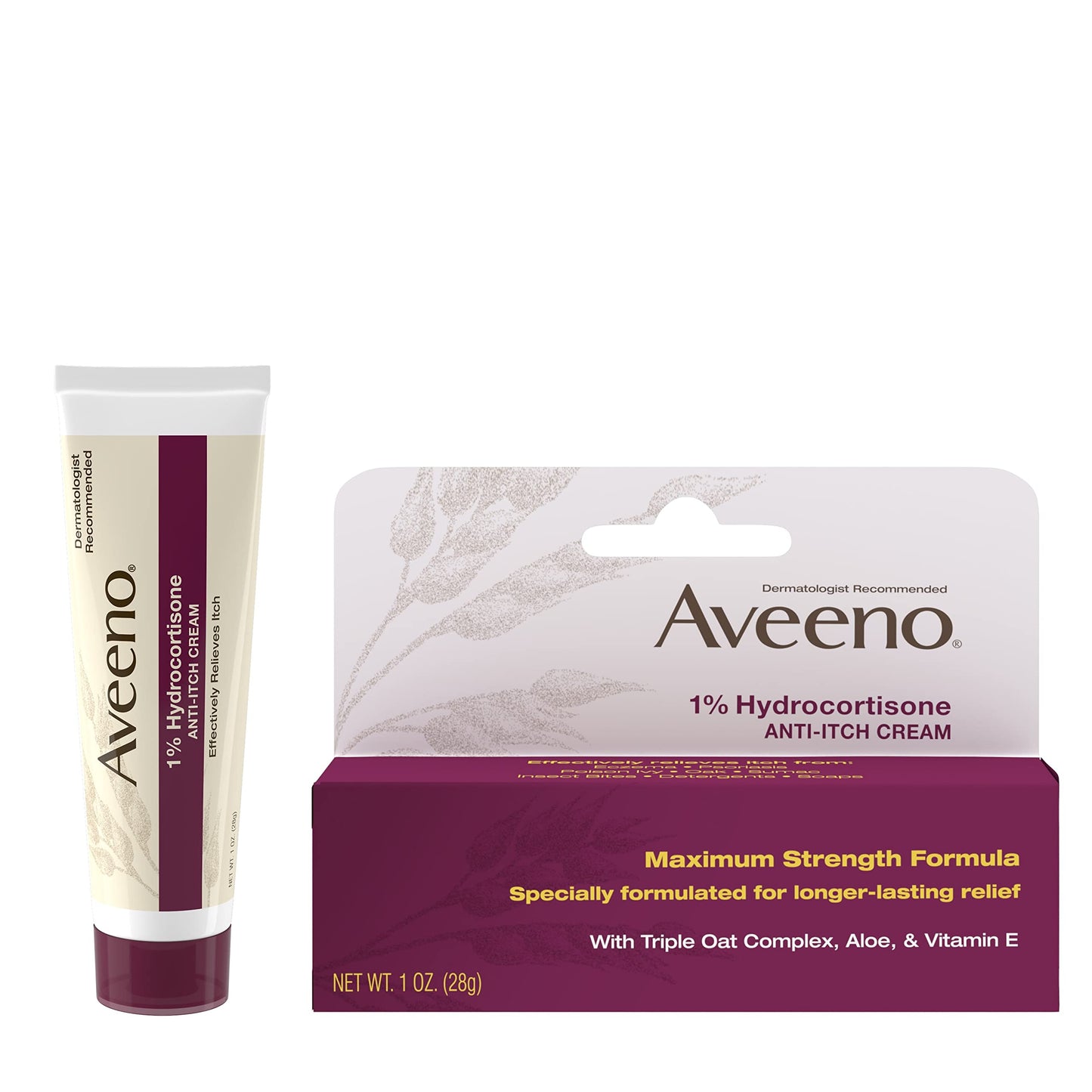 Aveeno Maximum Strength 1% Hydrocortisone Anti-Itch Cream | Triple Oat, Aloe & Vitamin E