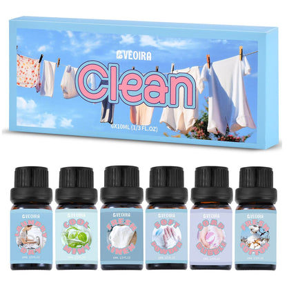 AVEOIRA Clean Fragrance Oils Set – 6x10ml for Diffuser, Candle & Soap