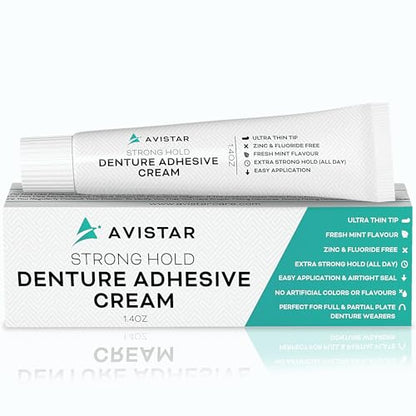 Extra Strong Denture Adhesive Cream - 12 Hour Hold, Mint, 6 Pack | Avistar