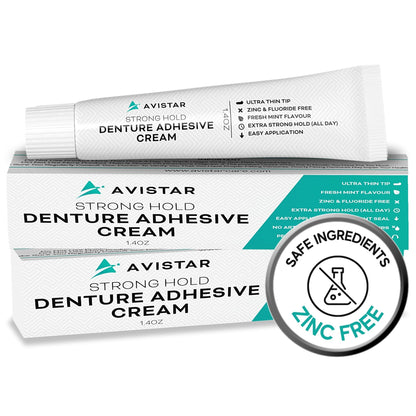 Avistar Extra Strong Denture Adhesive Cream – 12 Hour Hold, Mint, 2 Pack