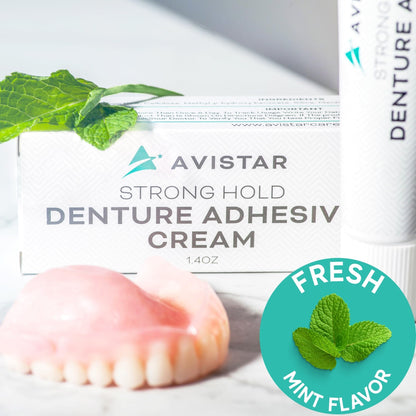 Avistar Extra Strong Denture Adhesive Cream – 12 Hour Hold, Mint, 2 Pack