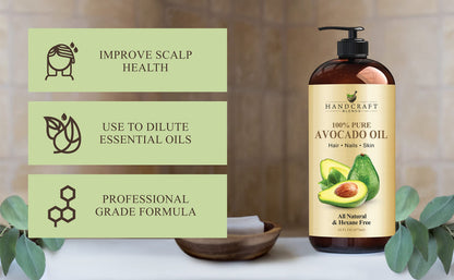 Handcraft Blends Avocado Oil - Cold-Pressed 16 Fl Oz - 100% Pure and Natural - Premium Grade Carrier Oil for Skin and Hair - Hair and Body - Massage - Hexane-Free