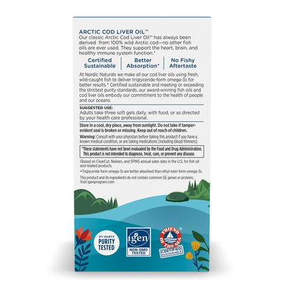 Nordic Naturals Arctic Cod Liver Oil Lemon - 90 Soft Gels (750 mg Omega-3)
