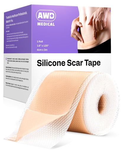 AWD Medical Silicone Scar Tape 120in Roll – Medical Grade Scar Sheets for Surgical, C-Section & Postpartum Recovery