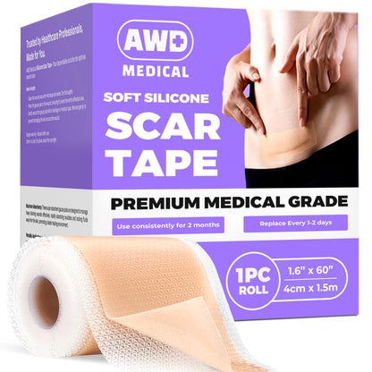 AWD Silicone Scar Tape Roll 60in – Medical-Grade Scar Tape for Surgical Scars, C-Section, Tummy Tuck, Reusable Scar Sheets