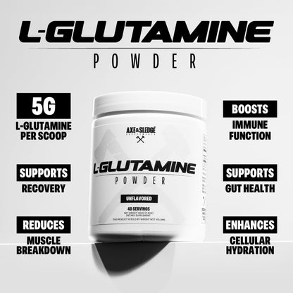 Axe & Sledge Basics Glutamine – 5g Pure L-Glutamine per Serving, Unflavored, 40 Servings