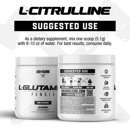 Axe & Sledge Basics Glutamine – 5g Pure L-Glutamine per Serving, Unflavored, 40 Servings