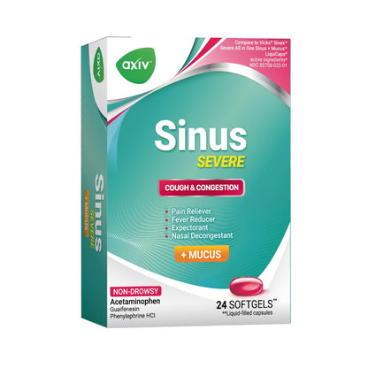 AXIV Sinus Severe + Mucus Relief — Non-Drowsy, Fast-Acting Sinus & Chest Congestion Relief | 24 Softgels