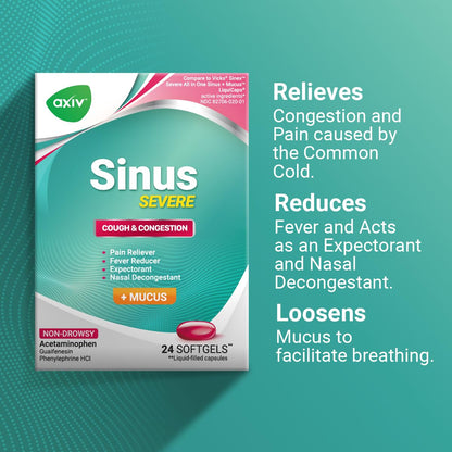 AXIV Sinus Severe + Mucus Relief — Non-Drowsy, Fast-Acting Sinus & Chest Congestion Relief | 24 Softgels
