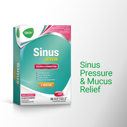 AXIV Sinus Severe + Mucus Relief — Non-Drowsy, Fast-Acting Sinus & Chest Congestion Relief | 24 Softgels