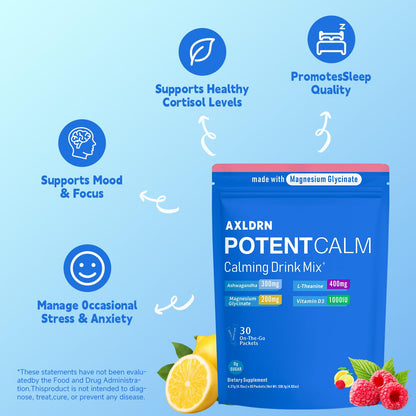 Axldrn PotentCalm Cortisol Drink Mix – Magnesium Glycinate, L-Theanine, Ashwagandha, Vitamin D