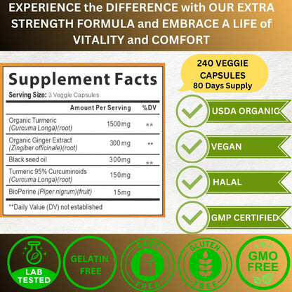 AyBet World 1st Turmeric Curcumin Ginger & Black Seed Oil - 240 Caps, 2250mg, 95% Curcuminoids, BioPerine, Extra Strength