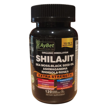 AyBet Shilajit – Organic Himalayan Shilajit Capsules with Sea Moss (120 Caps)