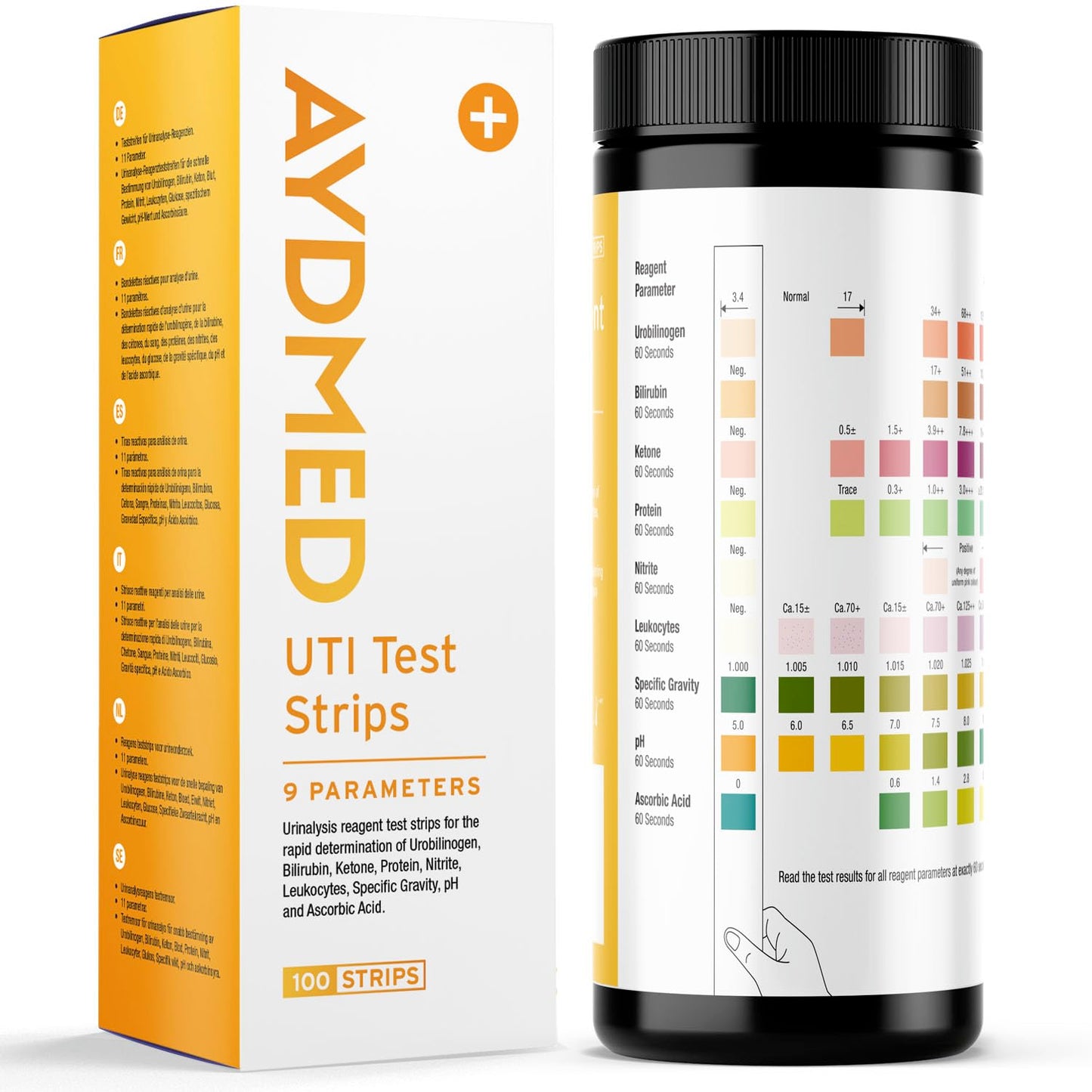AYDMED 9-in-1 UTI Test Strips – 100 Count | 9 Parameters | FSA & HSA Eligible